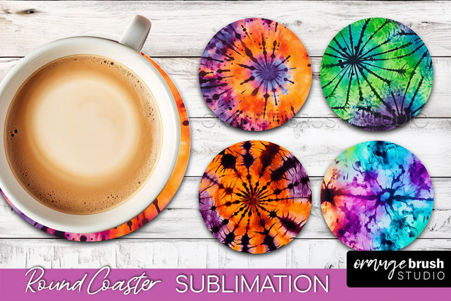 Halloween Tie Dye Round Coaster Sublimation Design Sublimation OrangeBrushStudio 