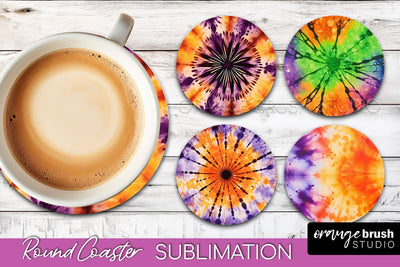 Halloween Tie Dye Round Coaster Sublimation Design Sublimation OrangeBrushStudio 