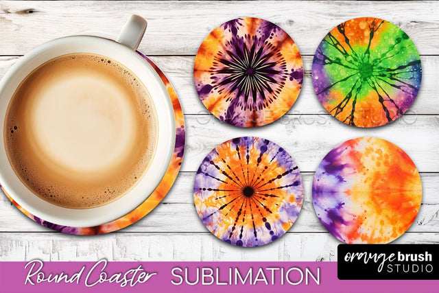 Halloween Tie Dye Round Coaster Sublimation Design Sublimation OrangeBrushStudio 
