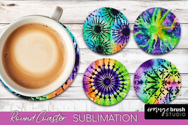 Halloween Tie Dye Round Coaster Sublimation Design Sublimation OrangeBrushStudio 