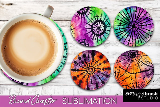 Halloween Tie Dye Round Coaster Sublimation Design Sublimation OrangeBrushStudio 