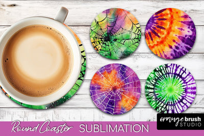 Halloween Tie Dye Round Coaster Sublimation Design Sublimation OrangeBrushStudio 