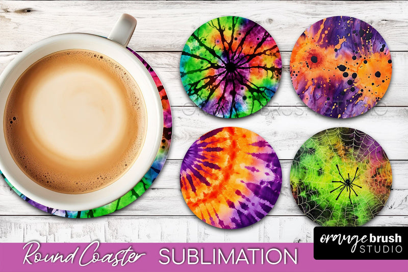 Halloween Tie Dye Round Coaster Sublimation Design Sublimation OrangeBrushStudio 