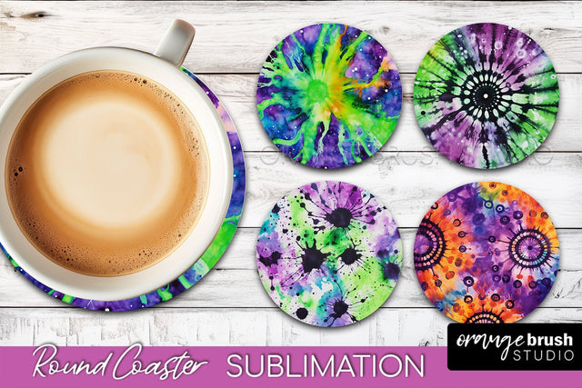 Halloween Tie Dye Round Coaster Sublimation Design Sublimation OrangeBrushStudio 
