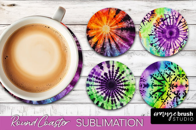 Halloween Tie Dye Round Coaster Sublimation Design Sublimation OrangeBrushStudio 