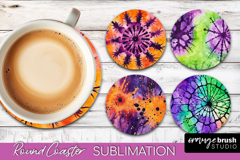 Halloween Tie Dye Round Coaster Sublimation Design Sublimation OrangeBrushStudio 