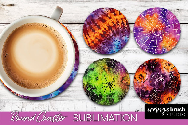 Halloween Tie Dye Round Coaster Sublimation Design Sublimation OrangeBrushStudio 