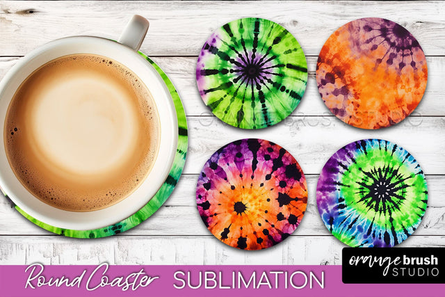 Halloween Tie Dye Round Coaster Sublimation Design Sublimation OrangeBrushStudio 