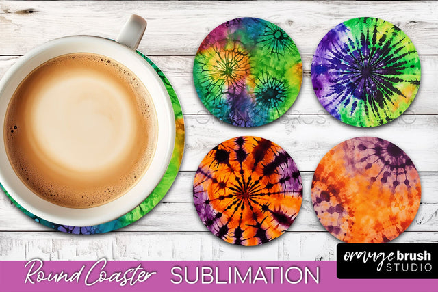 Halloween Tie Dye Round Coaster Sublimation Design Sublimation OrangeBrushStudio 