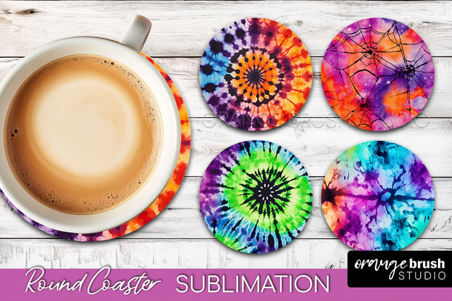 Halloween Tie Dye Round Coaster Sublimation Design Sublimation OrangeBrushStudio 