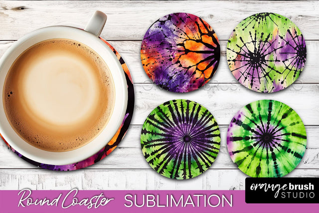 Halloween Tie Dye Round Coaster Sublimation Design Sublimation OrangeBrushStudio 