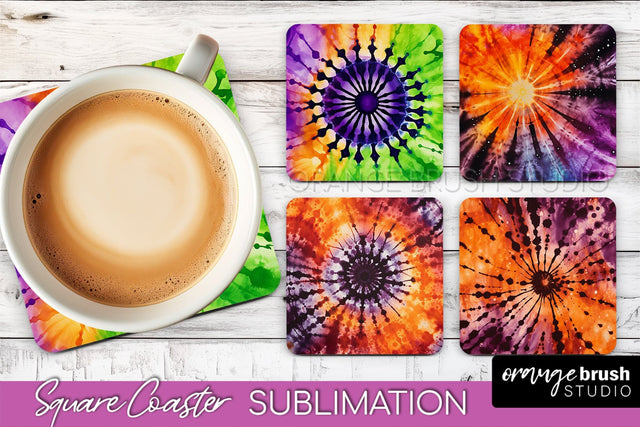 Halloween Tie Dye Square Coaster Sublimation PNG Design Sublimation OrangeBrushStudio 