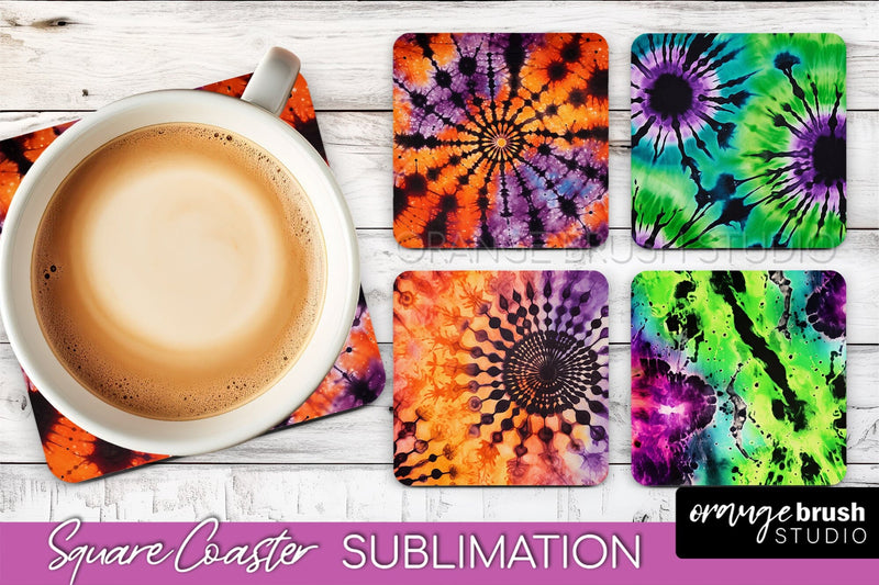Halloween Tie Dye Square Coaster Sublimation PNG Design Sublimation OrangeBrushStudio 