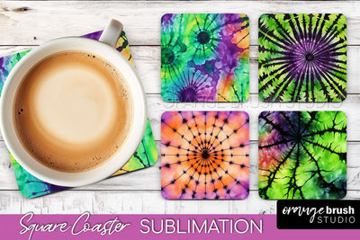 Halloween Tie Dye Square Coaster Sublimation PNG Design Sublimation OrangeBrushStudio 