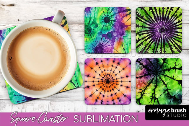 Halloween Tie Dye Square Coaster Sublimation PNG Design Sublimation OrangeBrushStudio 