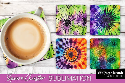 Halloween Tie Dye Square Coaster Sublimation PNG Design Sublimation OrangeBrushStudio 