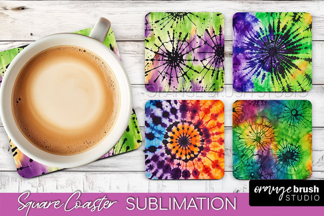 Halloween Tie Dye Square Coaster Sublimation PNG Design Sublimation OrangeBrushStudio 