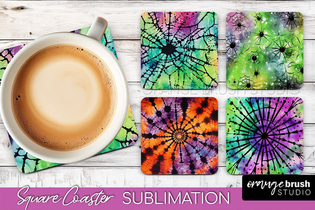 Halloween Tie Dye Square Coaster Sublimation PNG Design Sublimation OrangeBrushStudio 