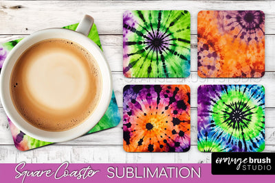 Halloween Tie Dye Square Coaster Sublimation PNG Design Sublimation OrangeBrushStudio 