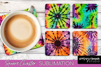 Halloween Tie Dye Square Coaster Sublimation PNG Design Sublimation OrangeBrushStudio 