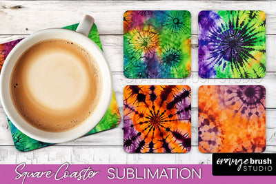 Halloween Tie Dye Square Coaster Sublimation PNG Design Sublimation OrangeBrushStudio 