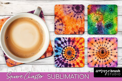 Halloween Tie Dye Square Coaster Sublimation PNG Design Sublimation OrangeBrushStudio 
