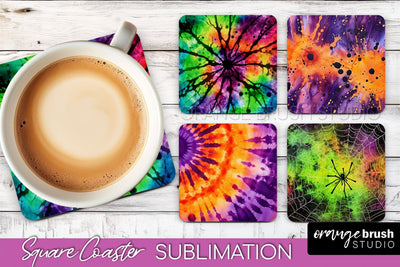 Halloween Tie Dye Square Coaster Sublimation PNG Design Sublimation OrangeBrushStudio 