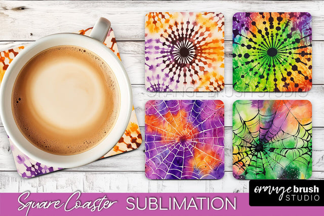 Halloween Tie Dye Square Coaster Sublimation PNG Design Sublimation OrangeBrushStudio 