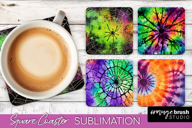 Halloween Tie Dye Square Coaster Sublimation PNG Design Sublimation OrangeBrushStudio 