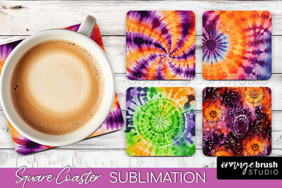Halloween Tie Dye Square Coaster Sublimation PNG Design Sublimation OrangeBrushStudio 