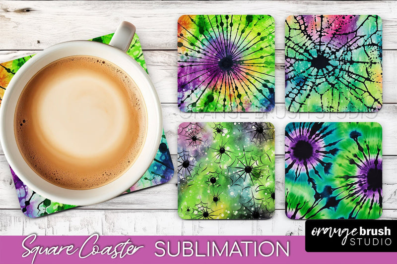 Halloween Tie Dye Square Coaster Sublimation PNG Design Sublimation OrangeBrushStudio 