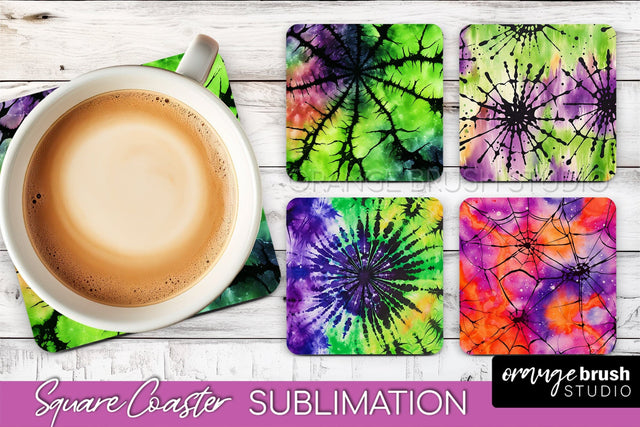 Halloween Tie Dye Square Coaster Sublimation PNG Design Sublimation OrangeBrushStudio 