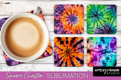 Halloween Tie Dye Square Coaster Sublimation PNG Design Sublimation OrangeBrushStudio 