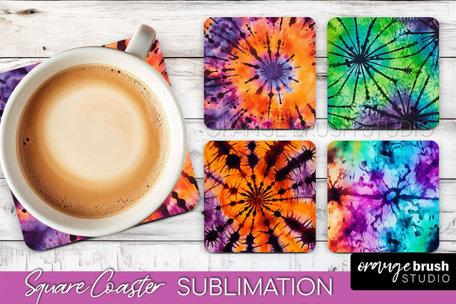 Halloween Tie Dye Square Coaster Sublimation PNG Design Sublimation OrangeBrushStudio 