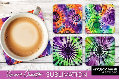 Halloween Tie Dye Square Coaster Sublimation PNG Design Sublimation OrangeBrushStudio 