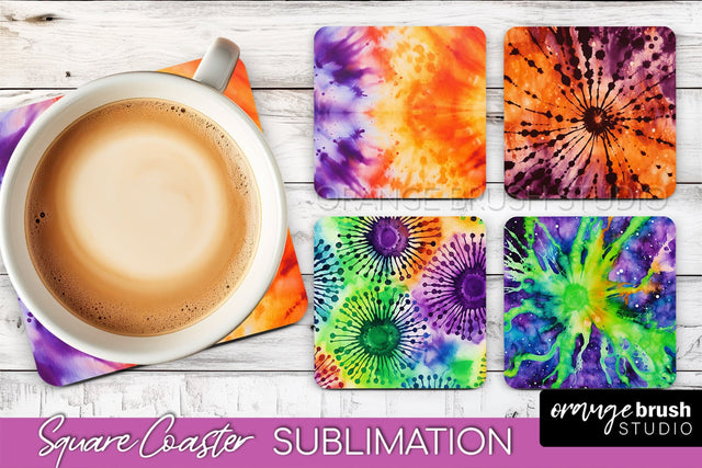 Halloween Tie Dye Square Coaster Sublimation PNG Design Sublimation OrangeBrushStudio 