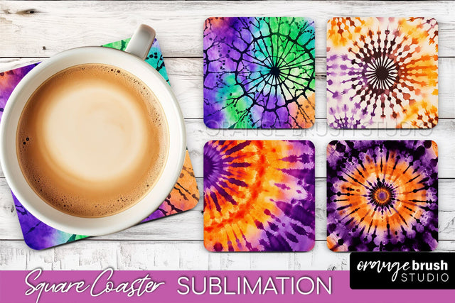 Halloween Tie Dye Square Coaster Sublimation PNG Design Sublimation OrangeBrushStudio 