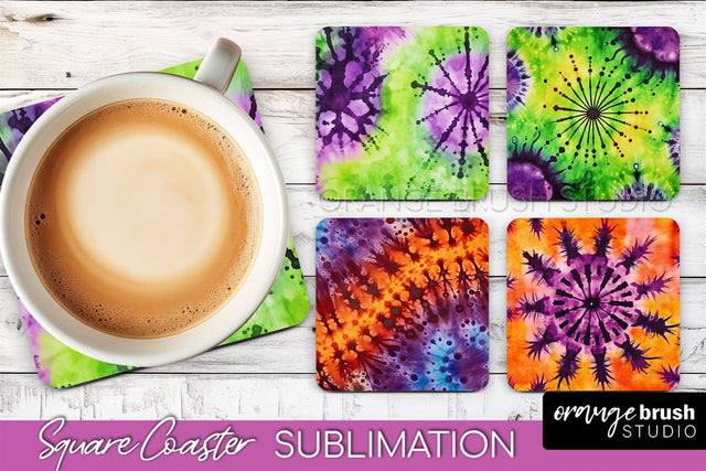 Halloween Tie Dye Square Coaster Sublimation PNG Design Sublimation OrangeBrushStudio 
