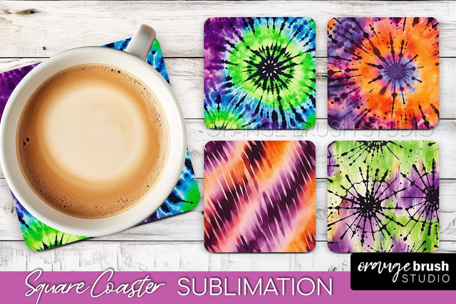 Halloween Tie Dye Square Coaster Sublimation PNG Design Sublimation OrangeBrushStudio 