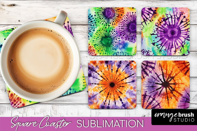 Halloween Tie Dye Square Coaster Sublimation PNG Design Sublimation OrangeBrushStudio 