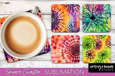 Halloween Tie Dye Square Coaster Sublimation PNG Design Sublimation OrangeBrushStudio 