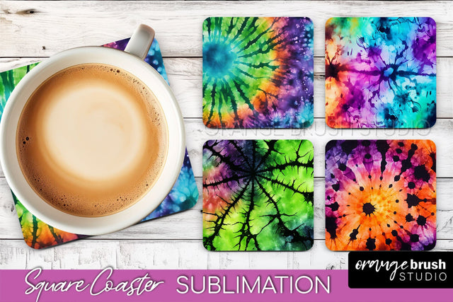 Halloween Tie Dye Square Coaster Sublimation PNG Design Sublimation OrangeBrushStudio 