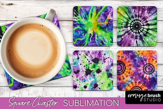 Halloween Tie Dye Square Coaster Sublimation PNG Design Sublimation OrangeBrushStudio 