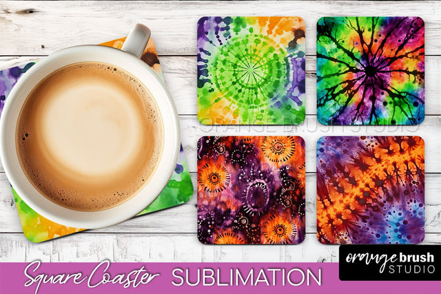 Halloween Tie Dye Square Coaster Sublimation PNG Design Sublimation OrangeBrushStudio 