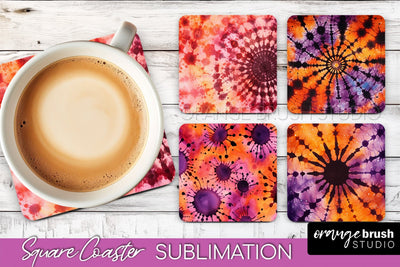 Halloween Tie Dye Square Coaster Sublimation PNG Design Sublimation OrangeBrushStudio 