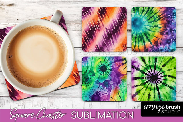 Halloween Tie Dye Square Coaster Sublimation PNG Design Sublimation OrangeBrushStudio 