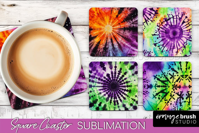 Halloween Tie Dye Square Coaster Sublimation PNG Design Sublimation OrangeBrushStudio 