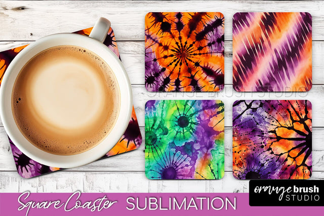 Halloween Tie Dye Square Coaster Sublimation PNG Design Sublimation OrangeBrushStudio 