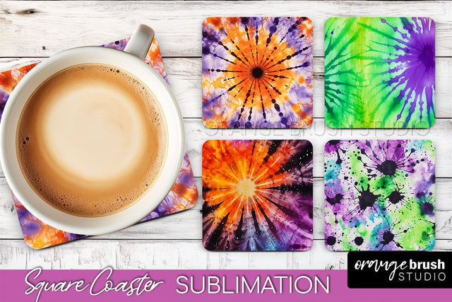 Halloween Tie Dye Square Coaster Sublimation PNG Design Sublimation OrangeBrushStudio 
