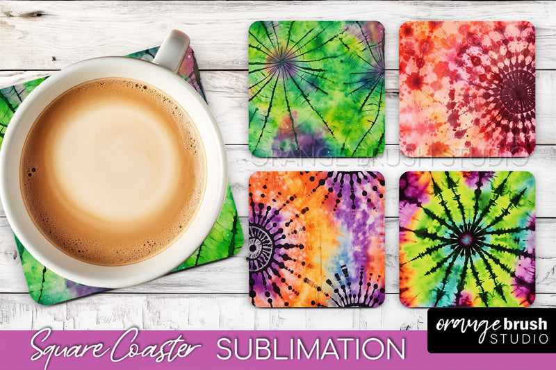 Halloween Tie Dye Square Coaster Sublimation PNG Design Sublimation OrangeBrushStudio 